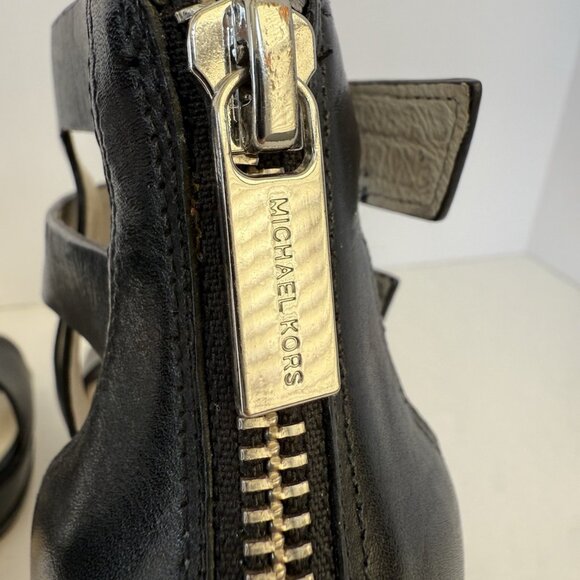 Michael Kors Lucinda Black Leather Zip Back Open Toe Heels Shoes - Picture 12 of 15